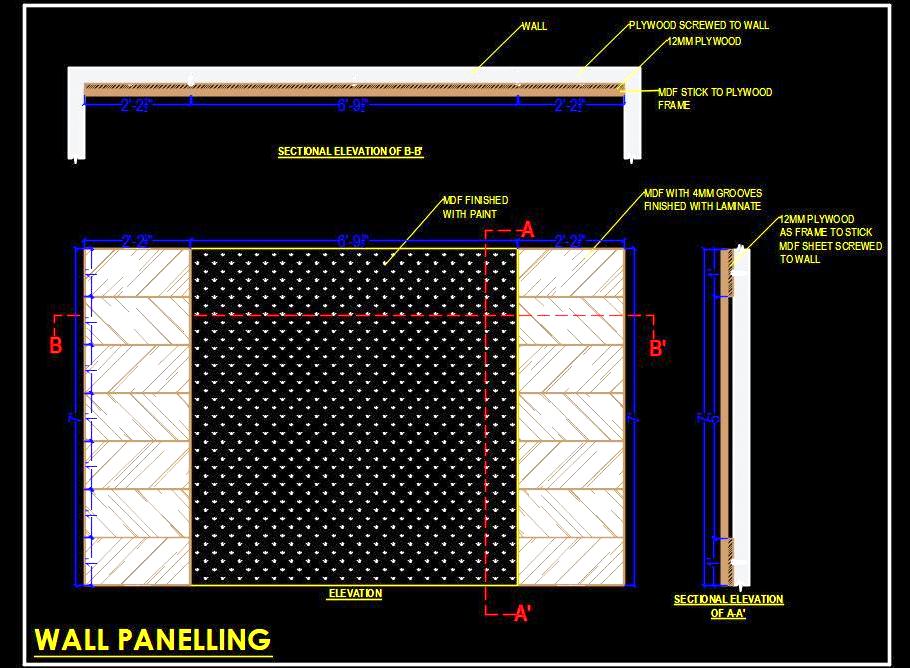 Feature Wall Paneling CAD Detail for Bed, Living Room